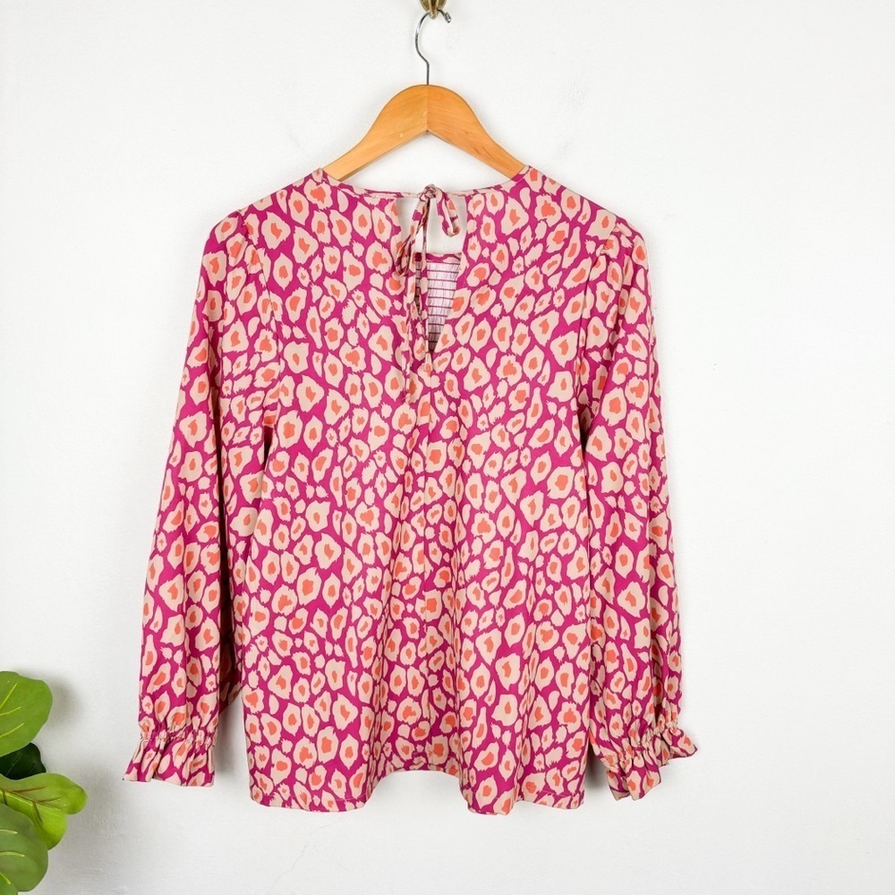 Michelle McDowell Pink Leopard Print Smocked Blouse Sz S - Picture 4 of 10